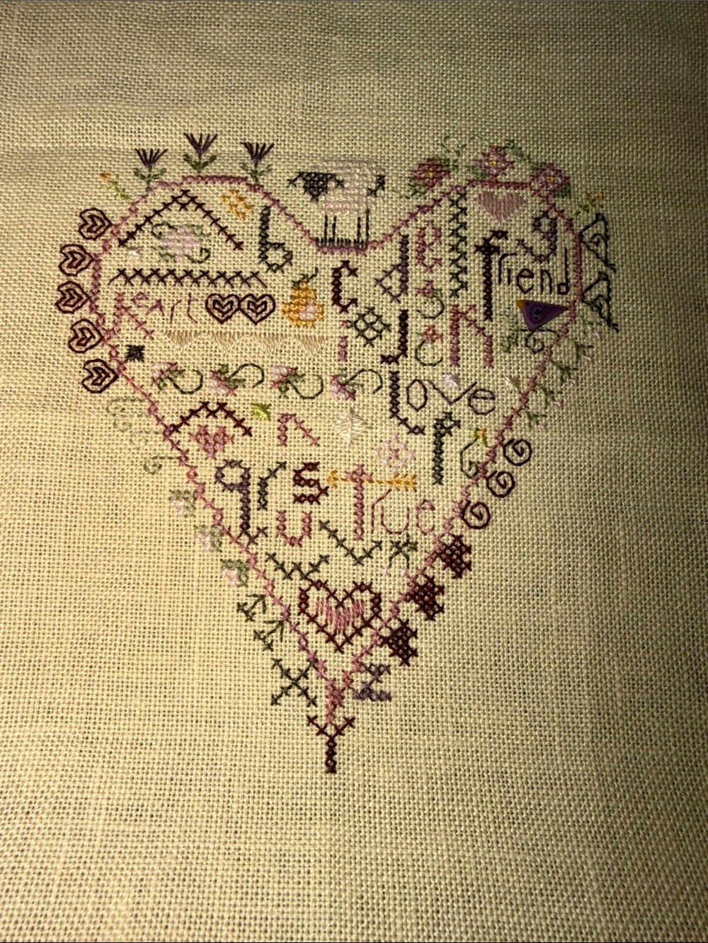 Shepards Bush sampler heart needlepoint friend 🐈‍⬛